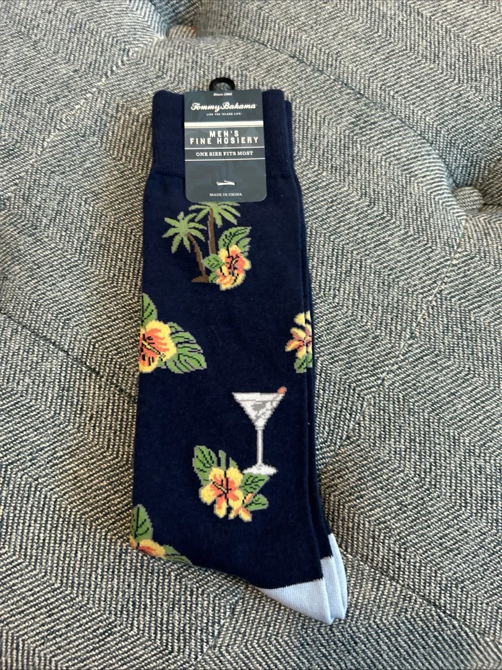 Tommy Bahama Men's Crew Socks-Hibiscus Flowers, Palm Trees, and Martini Glass